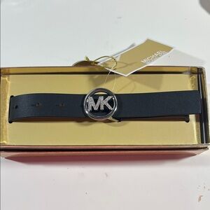 Michael Kors Black Belt with Silver Logo Buckle